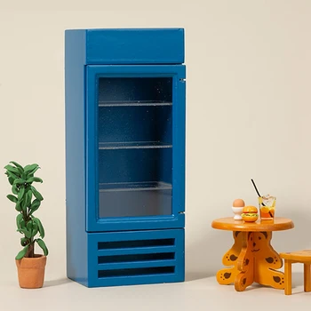 1/12 Ölçekli Minyatür Dollhouse Buzdolabı DollHouse Dondurucu mutfak mobilyası Dekor Aksesuarları Mavi