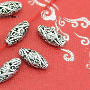 10 adet / grup Tibet Gümüş oval boncuk bilezik Dekoratif Metal DIY Takı Alaşım aksesuarları fg4s