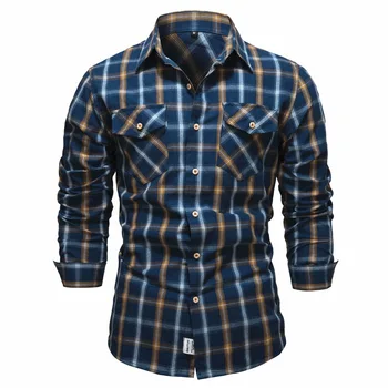 100 % Pamuklu Erkek Rahat Ekose Gömlek 2022 Yeni Uzun Kollu Düzenli Fit Bluz Erkek Tasarım Moda Baskılı Düğme Gömlek ABD BOYUTU 2XL