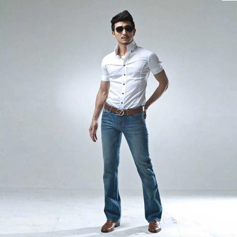 Yeni Moda Sıska Mikro Flare Bacak Açılış Denim erkek günlük kot Kore Moda Streetwear Pantolon Giyim