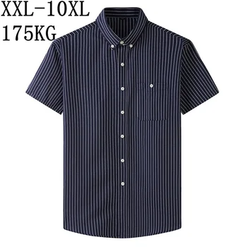 10XL 8XL 7XL Yeni Yaz Moda Çizgili Gömlek Erkekler Kısa Kollu Gevşek Erkek Gömlek Cep Boy Casual Erkek Marka Giyim
