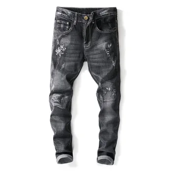 2020 Yeni Streetwear Kot Homme Kalem Biker Kot pantolon Nakış Skinny Jeans Erkekler