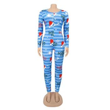 2021 Baskı Pijama Moda Bodycon Kadınlar Tatlı Düşük Boyun Tam Kollu Tek Parça Tulum Festivali Gece Kulübü Parti İnce Catsuit