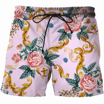 2021 Yeni Moda Çiçekler Erkekler plaj pantolonları Çabuk kuruyan Mayo Yüzme Spor Eşofman Komik 3D Baskılı Şort Erkek giyim