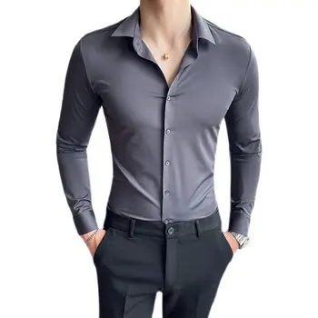 2022 İlkbahar Sonbahar Yeni Katı Uzun Kollu Elbise Gömlek Erkek Giyim Slim Fit Casual resmi giysi Ofis Bluz Homme Sıcak Üstleri A193