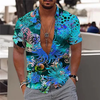 2022 Pamuk Parti Plaj Erkek Gömlek Rahat Moda Kısa Kollu Üst Yaka erkek Gömlek Gevşek Ve Nefes havai gömleği Adam