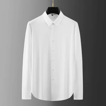 2022 Temelleri Basit Erkek Gömlek Yüksek Kalite Katı Renk Uzun Kollu Casual Erkek Elbise Gömlek Moda Slim Fit Parti Erkek Gömlek