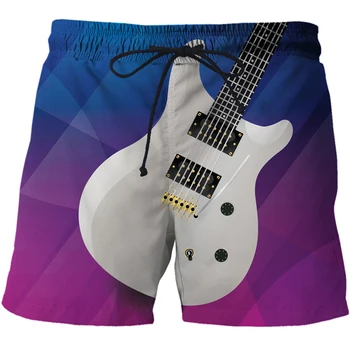 2022 Yaz Erkek Kurulu Şort 3D Baskı enstrüman gitar desen serisi Moda erkek Bermuda plaj şortu erkek mayo