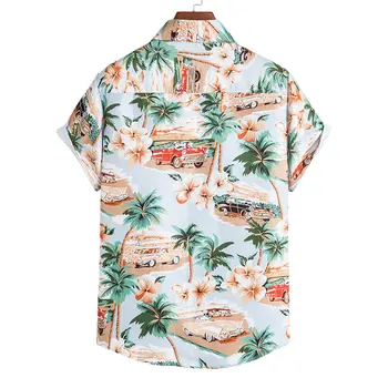 2022 Yaz Yeni Sıcak Satış erkek Kısa Kollu havai gömleği Araba Çiçek Baskı Rahat Yumuşak T Shirt Harajuku Plaj Üst Büyük Boy