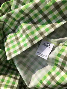 2022 Yeni kadın Taze Puf Kollu Bluz Üst Yaz Kare Yaka Tatlı Yeşil Ekose Tüm Maç Gömlek bayanlar için