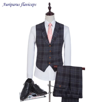 2023 Erkek Takım Elbise Tüvit Takım Elbise Şal Yaka Damat Elbise Sağdıç Yelek Custom Made Kontrol Düğün Yelek (pantolon + yelek)