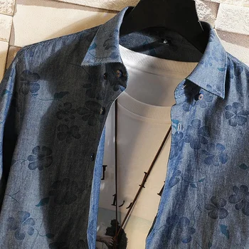 2023 İlkbahar Sonbahar Yeni Uzun Kollu Casual Gömlek Erkek Giyim Baskı İnce Kore Tarzı Moda Turn-Aşağı Yaka Düz Bluz