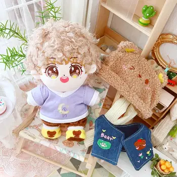 20CM oyuncak bebek giysileri Kıyafet Şapka + Yelek + T-shirt + Eşarp + Ayakkabı + Şort Sevimli Peluş Bebek Aksesuarları Serin Şeyler Kpop EXO ıdol Bebek DIY Hediye