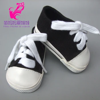 7cm beyaz renk siyah renk bebek ayakkabı bebek sneackers, 18 inç bebek ayakkabı botları mini oyuncak küçük kız hediye için
