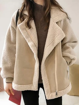 Aelegantmis Yeni Kadın Kış Faux Kürk Süet Ceketler Coat Kalınlaşmak Sıcak Kuzular Yün Teddy Palto Bayanlar Gevşek Boy Dış Giyim Tops