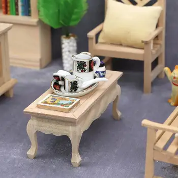 Ahşap 1: 12 Evcilik Mini Masa Retro Tarzı Katı Minyatür Mobilya Sehpa Modeli Mikro sahne Dekorasyon Aksesuarları