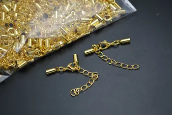 Altın kaplama renk 2.0 mm Deri kordon Konnektörleri İstakoz Klipsler yuvarlak boru bağlantıları ve Genişletici Zincirleri Takı Bulguları