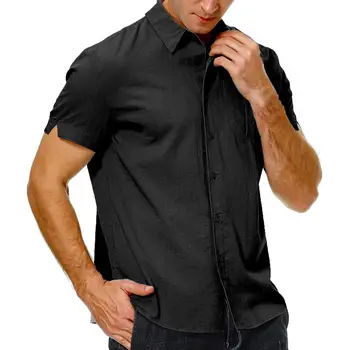 Artı Boyutu Erkek Gömlek Düz Renk Kısa Kollu Düğmeler Resmi Yaz Üstleri Erkek Gömlek İş Rahat