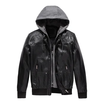Artı Kadife Yeni Moda Suni Deri Kış erkek Ceket Çıkarılabilir Hood ile Motosiklet Rahat Vintage Ceket