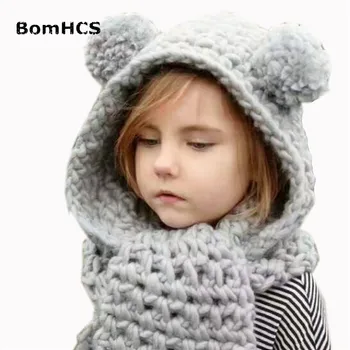 BomHCS 100 % El Yapımı Örgü çocuk Bere Eşarp Kış Sıcak çocuk Atkısı Şapka