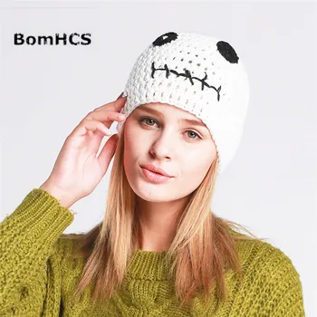 BomHCS Sevimli Kafatası Bere 100 % Handade Bayan Şapka Tatlı Kap Kış Kalın Sıcak Şapka