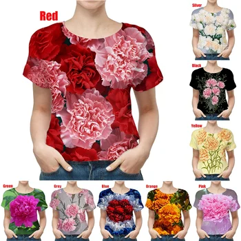 Büyük indirim! Yeni 3d Baskılı Karanfil T-Shirt Kadın / Kız Çiçek Grafik Kısa Kollu anneler Günü Hediyesi T-Shirt