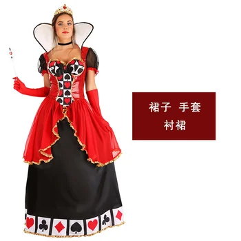 Cadılar bayramı Cosplay Alice Elbise Kraliçe Cosplay Sahne Performansı Giyim Kırmızı Kalp Kadın Rol Oynamak kostüm partisi Elbise