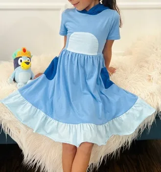Cadılar bayramı Kostüm kızlar için Turuncu Köpek Kostümleri Mavi Köpek Kardeş kostüm Mavi Köpek Aile Turuncu Küçük Kardeş elbise