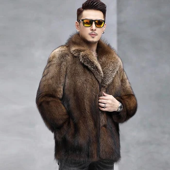 Denny & Dora erkek Vizon Kürk Ceket Takım Elbise Yaka Kürk Ceket Kahverengi Rahat Ceket kışlık kürk palto