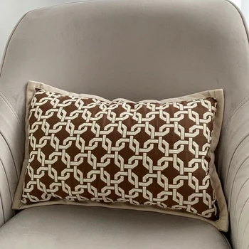 DUNXDECO Retro Kahverengi minder örtüsü Kanepe Dekoratif Yastık Kılıfı Basit Vintage Klasik Geometrik Jakarlı Kanepe Sandalye Coussin