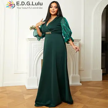 EDGLuLu Seksi V Yaka Organze Puf Kollu Yeşil doğum günü elbiseleri Kadınlar İçin 2022 Lüks Tasarımcı Artı Boyutu Maxi Parti Elbiseler 1124