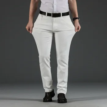 Erkek Beyaz Kot 2022 İlkbahar Yaz Marka Giyim Pamuk Elastik Rahat İş Rahat Hafif İnce Kot