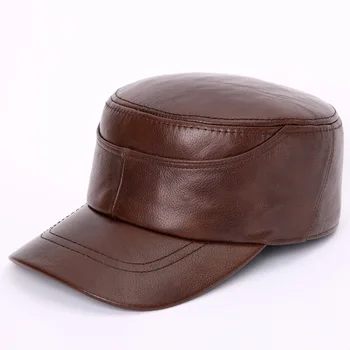 Erkek Deri Şapka Sonbahar Kış İnek Derisi Açık Sıcak Kap Orta Yaşlı Yaşlı Erkek Hakiki Deri Moda Rahat Şapkalar H7002