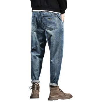 Erkek Gevşek Kot Basit düz Renk Kot ayak Bileği Uzunlukta Pantolon Kaliteli Denim Pantolon yaz Pop Moda Düz Pamuk