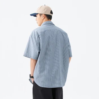 Erkek giyim Yeni Büyük Boy Şerit Nakış Pamuk Japonya Moda Sosyal Kısa Kollu Üst Erkek Gömlek Yaz 2022