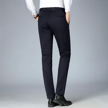 Erkek İş Rahat Yüksek Bel Takım Elbise Pantolon Moda Moda Streç Fit Düz İnce ofis Marka Pantolon erkek resmi pantolon