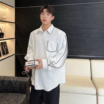 Erkek Kazak Uzun Kollu Bahar Ve Yaz Kore Versiyonu Moda Kişiselleştirilmiş Gümrüklü Gençlik Ruffian Yakışıklı Gömlek