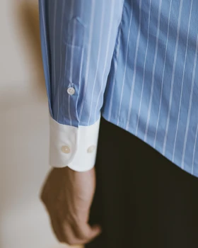 Erkek Klasik Tarzı Uzun Kollu Olmayan demir Elbise Gömlek Yüksek Kaliteli Rahat Sonbahar ve Kış İş Çizgili Gömlek T47