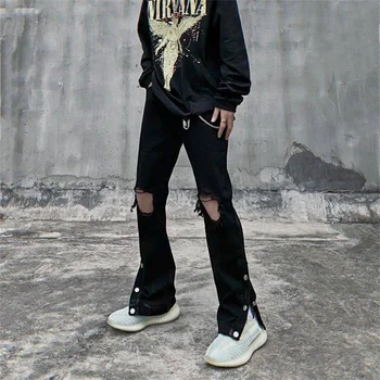 Erkek Kot Vintage Sıska Diz Yırtık Kot streetwear Slim fit Pantolon Homme dilenci Delik Hip Hop denim pantolon Erkekler