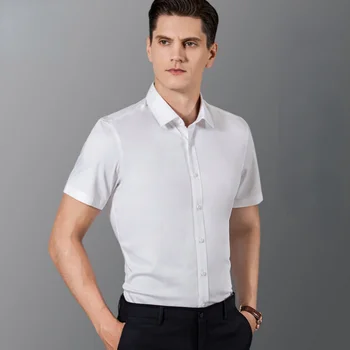 Erkek Kısa Kollu Streç Bakımı Kolay Gömlek Resmi İş Ofis iş elbisesi Standart fit Katı Sosyal Elbise Gömlek Howdfeo