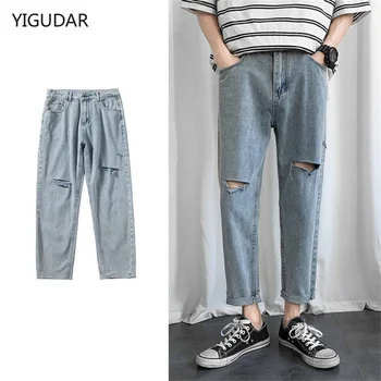 Erkek Streç Skinny Jeans erkekler Yeni Bahar Yırtık Moda Rahat Pamuklu Denim Slim Fit Pantolon Erkek Pantolon Marka erkek kot