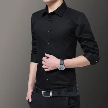Erkek uzun kollu beyaz gömlek rahat ve çok yönlü slim fit iş profesyonel resmi elbise Kore moda gömlek S-5XL