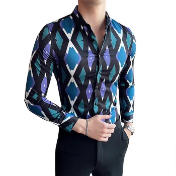 Fit erkek İnce Rahat Baskılı Gömlek Uzun Kollu Yeni Moda 2022 İş Kore Tarzı Camisa Masculina Erkek Bluz Tops W450