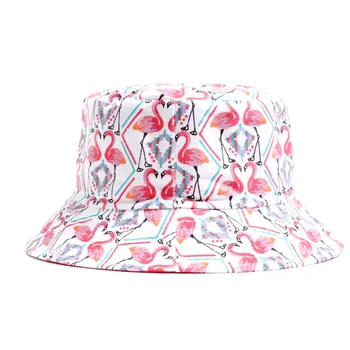 Flamingo Kova Şapka Kadın Moda Yaz Açık Tropikal Yaprak Baskı Kova Şapka Balıkçı İnce Şapka Açık Seyahat Şapka Güneş Kapaklar