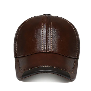 FS 2021 İngiliz Tarzı Yüksek Kaliteli İnek Derisi Erkek Şapka Kahverengi Olgun Hakiki Deri Kapaklar Rüzgar Geçirmez Sıcak beyzbol şapkası Kemik baba şapkası