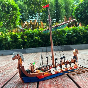 Gobricks MOC Ortaçağ Askeri Viking Gemi Modeli Yapı Taşları Sodiers Rakamlar Tekne Tuğla Oyuncaklar Yaratıcı Uzman Oyuncaklar Boys için