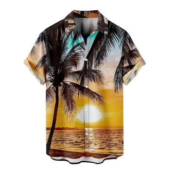 Gömlek Erkekler için Hawaiian Müzik Gömlek Hindistan Cevizi Ağacı Moda Baskı Yaz Harajuku Bluzlar Kısa Kollu Plaj Üst Tee Erkek Giyim
