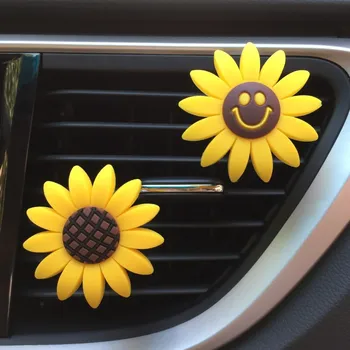 Gülen Araba Hava Çıkış Parfüm Klip Ayçiçeği Hava Spreyi Çiçek Adalet Aromaterapi Süs Sevimli Araba İç Giyinmek