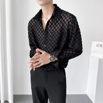 İlkbahar Sonbahar Yeni Erkek Moda Uzun Kollu Üstleri Erkekler Kore Rahat Bluzlar Casual Gevşek Klasik Tek Göğüslü Gömlek I143