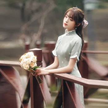 İlkbahar Ve Yaz Yeni İşlemeli Cheongsam kadın Elbise Geliştirilmiş Moda Cheongsam Güzel Kız Cheongsam İnce Etek